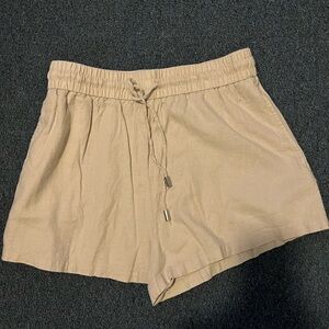 Beige Linen Drawstring Shorts